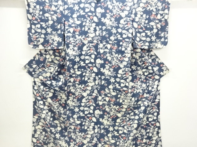 JAPANESE KIMONO / HITOE KOMON / SILK / FLORAL PLANTS